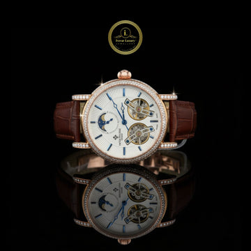 Luxurious Watch with Lab Grown Diamonds & Leather Strap – Elegant Mechanical Timepiece