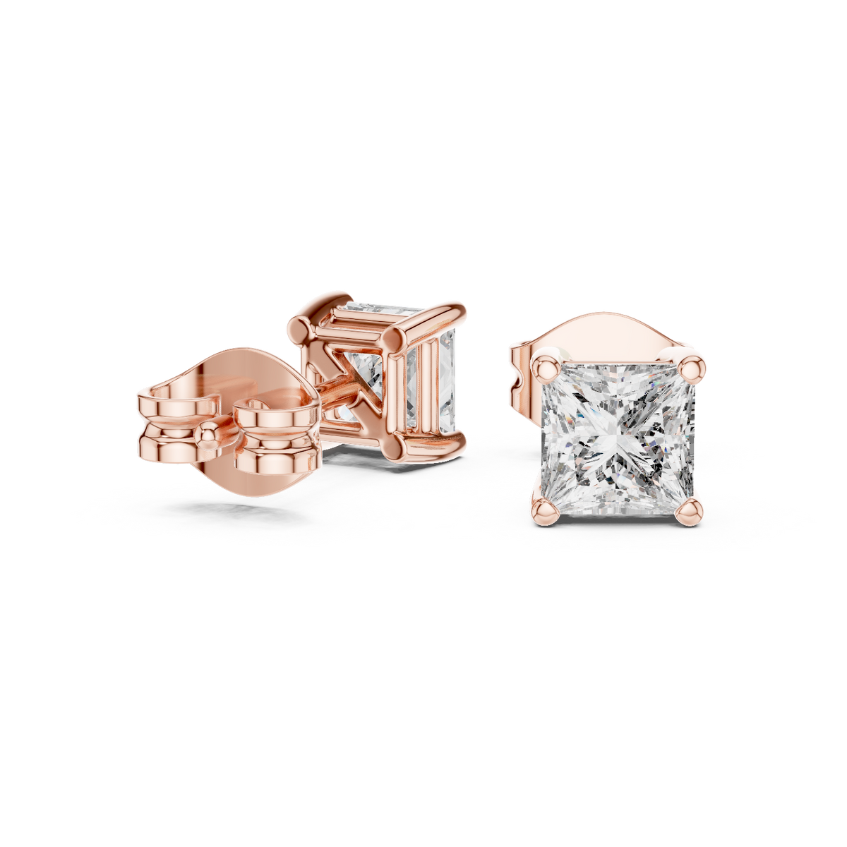 Signature Princess Cut Lab Diamond Stud Earrings Premium Square Design - View 6