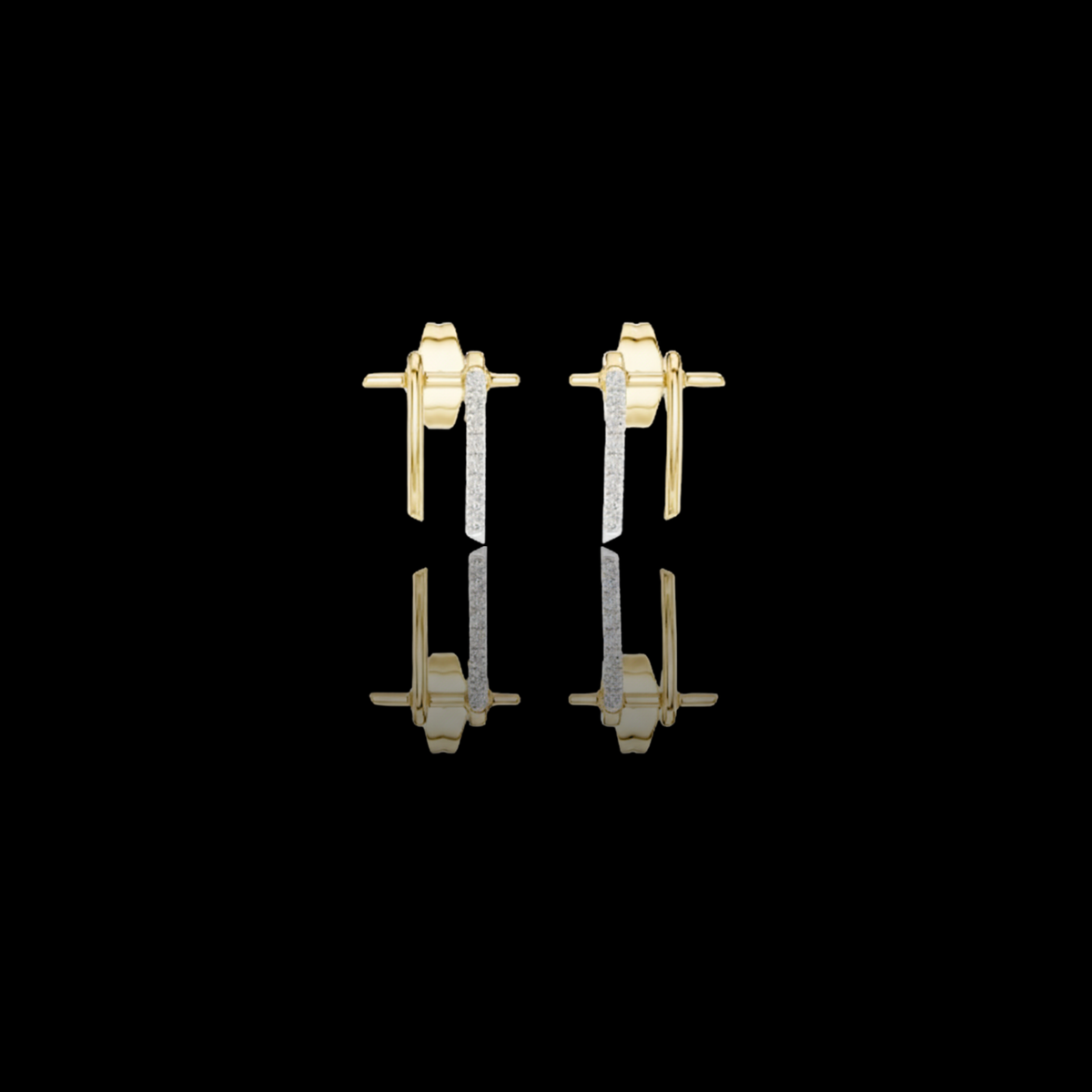 Dual Bar Round Lab Diamond Pavé Drop Stud Earrings with Linear Design