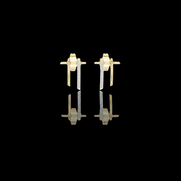 Dual Bar Round Lab Diamond Pavé Drop Stud Earrings with Linear Design