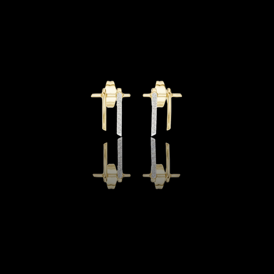 Dual Bar Round Lab Diamond Pavé Drop Stud Earrings with Linear Design