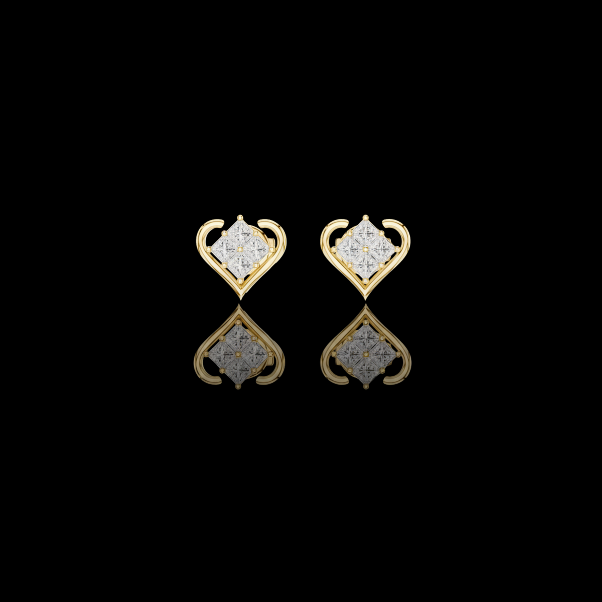 Crown Collection Heart Shaped Princess Moissanite Diamond Stud Earrings