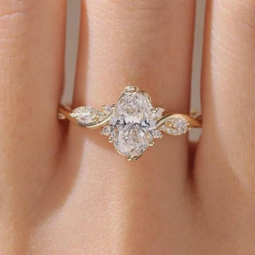 Oval Moissanite Wedding Bridal Ring With Round Side Stone