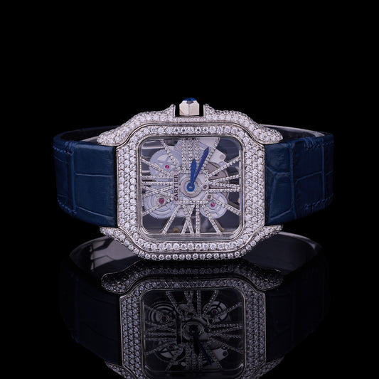Sapphire Diamond Legacy Collection Luxury Blue Dial Timepiece & Skeleton Moissanite Diamond Masterpiece Duo