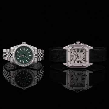 Ivevar Collection Moissanite Diamond Green Dial And Classic Roman Luxury Watch Set