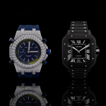 Midnight Diamond Prestige Collection Full Pavé Diamond Chronograph Black Luxury Timepiece Duo