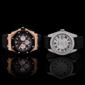 Royal Eclipse Collection Rose Gold Chronograph & Diamond Pavé Luxury Timepiece Duo