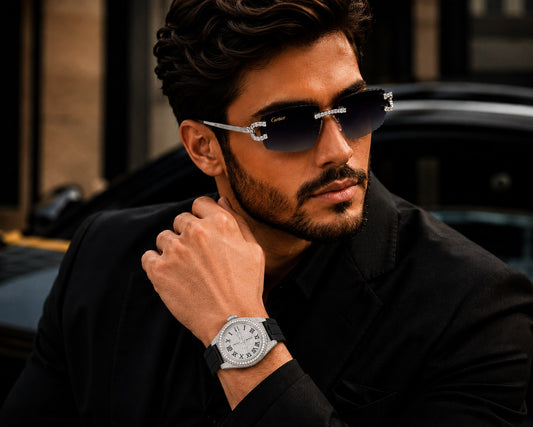Royale Collection Full Pavé Luxury Timepiece And Signature Moissanite Diamond Eyewear Set