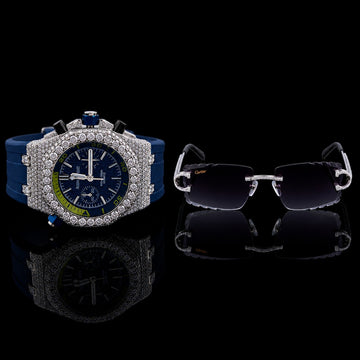 Executive Collection Luxury Moissanite Diamond Chronograph Watch And Signature Designer Eyewear Set