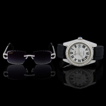 Royale Collection Full Pavé Luxury Timepiece And Signature Moissanite Diamond Eyewear Set