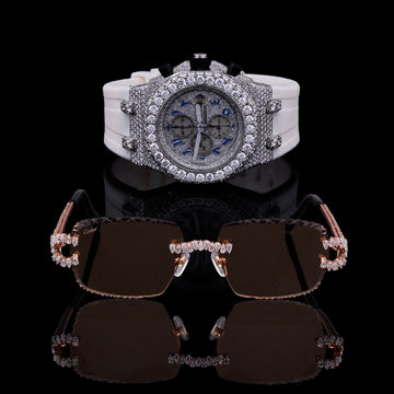 Ivevar Diamond Monarch Collection Full Pavé Luxury Chronograph Watch And Signature Moissanite Diamond Eyewear Set