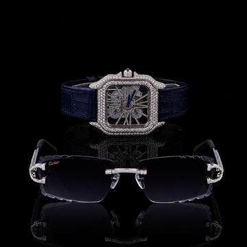 Royal Skeleton Moissanite Diamond Collection Luxury Open Work Timepiece And Signature Diamond Eyewear Set