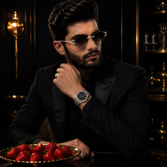 Black Moissanite Diamond Prestige Collection Luxury Diamond Watch And Designer Eyewear Set
