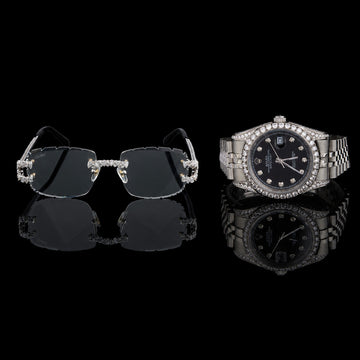 Black Moissanite Diamond Prestige Collection Luxury Diamond Watch And Designer Eyewear Set