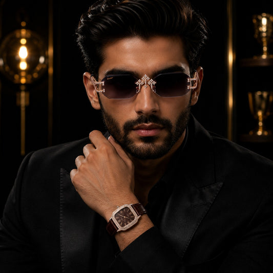 Imperial Diamond Heritage Collection Luxury Moissanite Diamond Timepiece And Signature Designer Eyewear Set