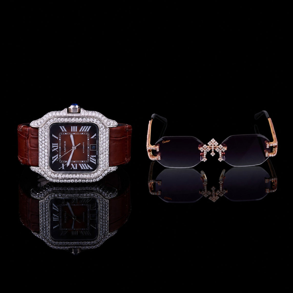 Imperial Diamond Heritage Collection Luxury Moissanite Diamond Timepiece And Signature Designer Eyewear Set
