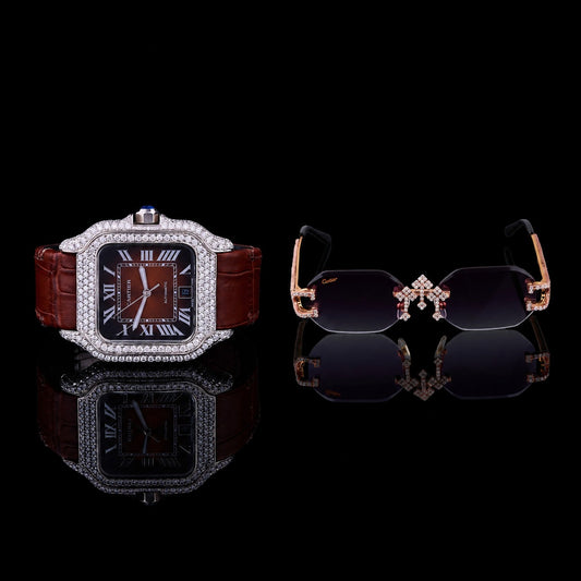 Imperial Diamond Heritage Collection Luxury Moissanite Diamond Timepiece And Signature Designer Eyewear Set