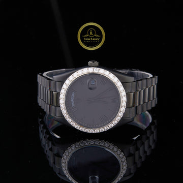Refined Stealth Luxury with a Brilliant Diamond Bezel and Matte Black Finish Moissanite Diamond By Ivevar