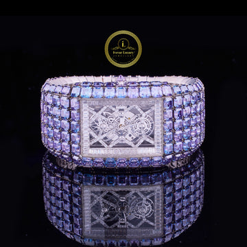 Full Iced Blue Lab Grown Diamond Watch Showcasing Mechanical Mastery By Ivevar.
