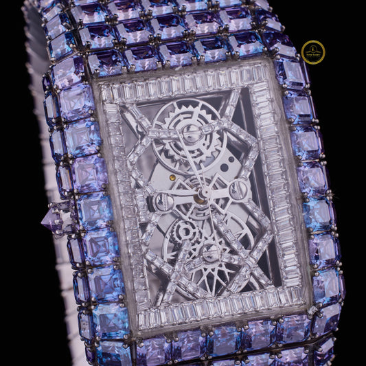 Full Iced Blue Lab Grown Diamond Watch Showcasing Mechanical Mastery By Ivevar.