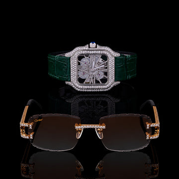 Collection Moissanite Diamond Luxury Open Work Timepiece And Signature Designer Eyewear Set