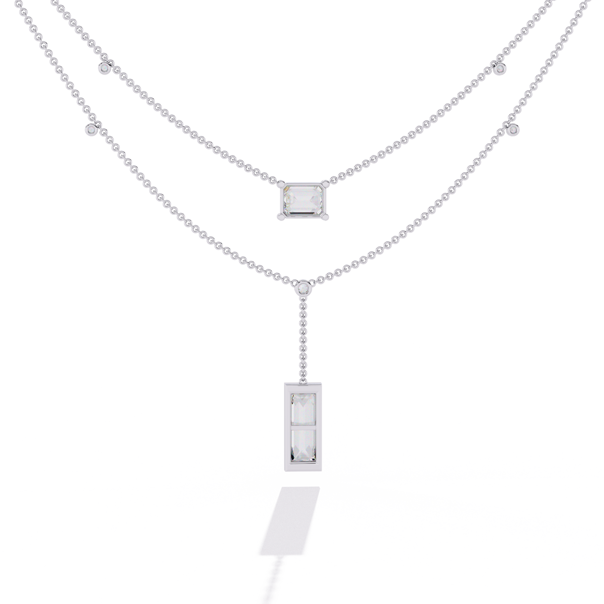 Layered Emerald Cut Moissanite Pendant Y Necklace - View 7