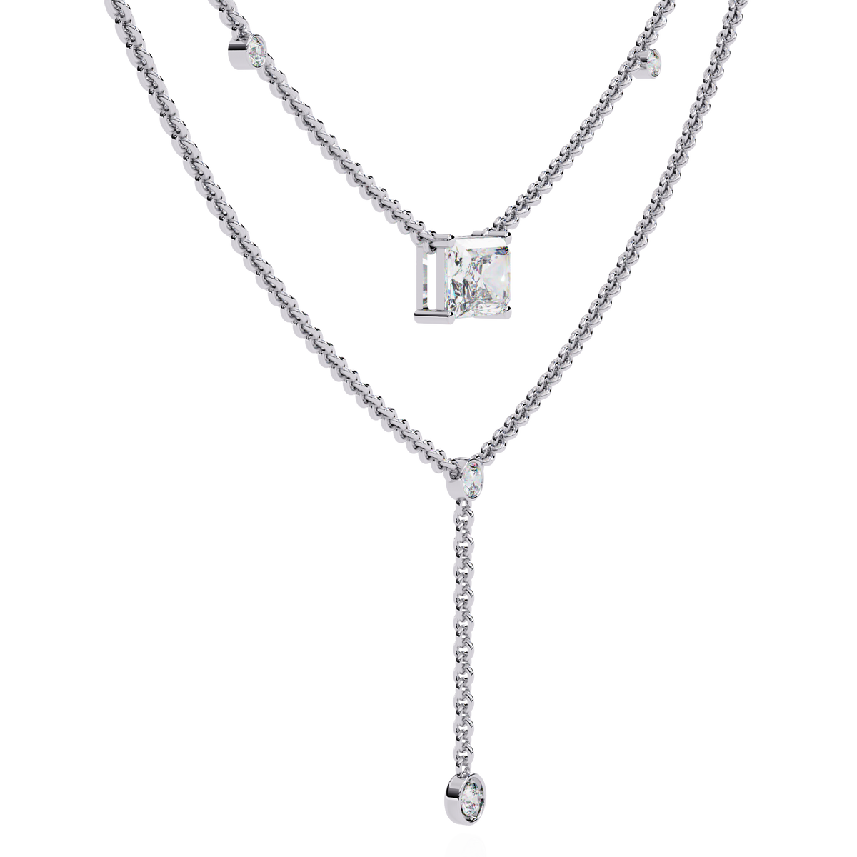 Double Layer East West Radiant Lab Grown Diamond Y Drop Necklace - View 9