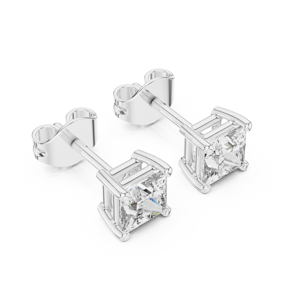 Signature Princess Cut Moissanite Diamond Stud Earrings Premium Square Design - View 4