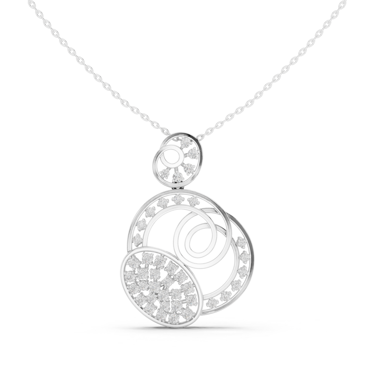 Abstract Swirl Circle Lab Grown Pendant with Pave Accents - View 3