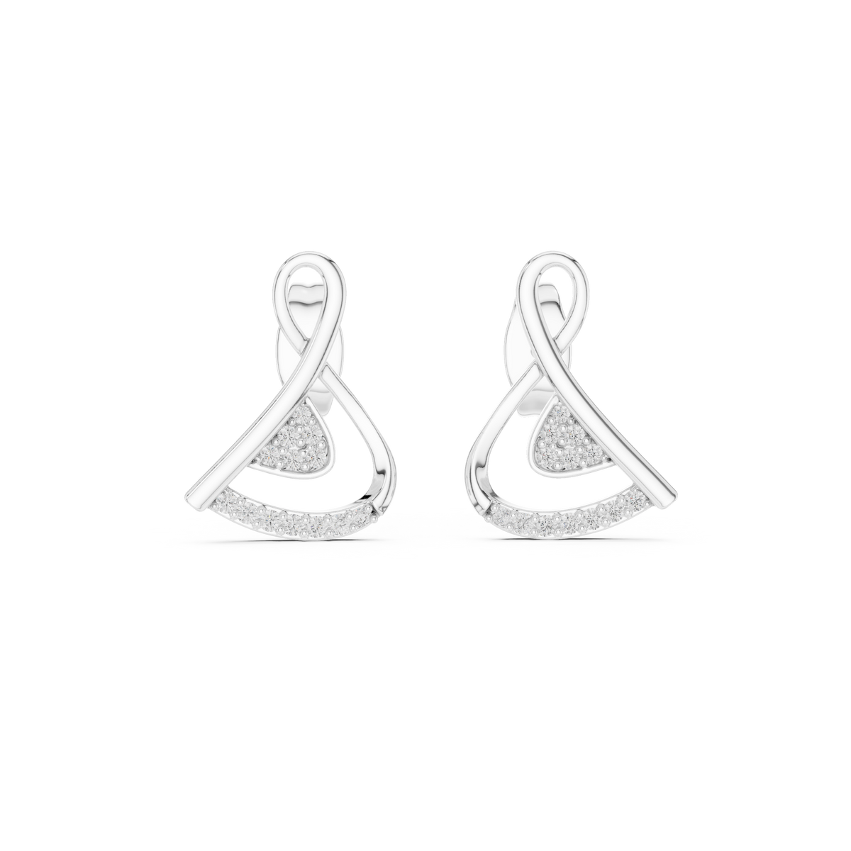 Modern Infinity Loop Round Moissanite Diamond Stud Earrings with Curved Pave Arc - View 3