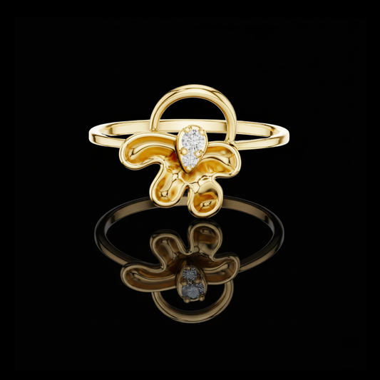 Pear Abstract Floral Lab Ring with Sculpted Petals
