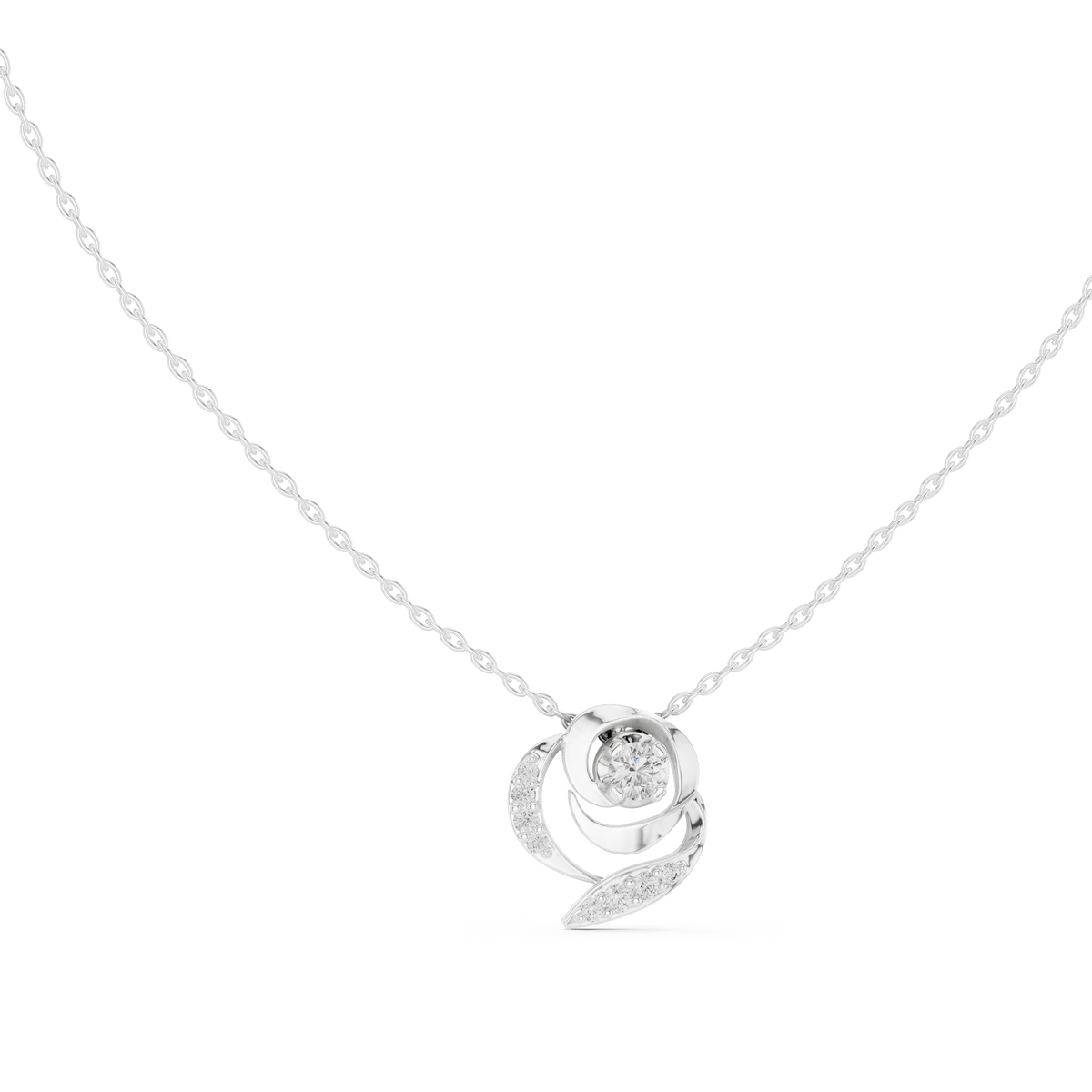 Abstract Swirl Petal Layering Pendant with Round Moissanite Diamond - View 3