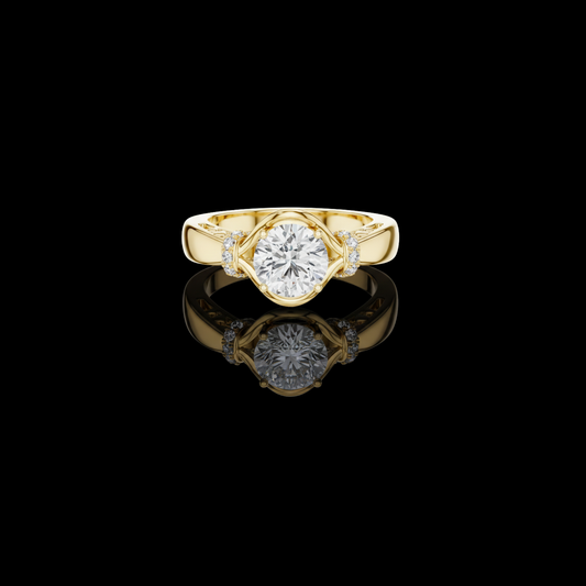 Brilliant Round Moissanite Diamond Cathedral Engagement Ring With Four Prong