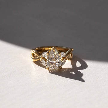 Nature Inspired Split Shank Pear Cut Lab Diamond Engagement Ring