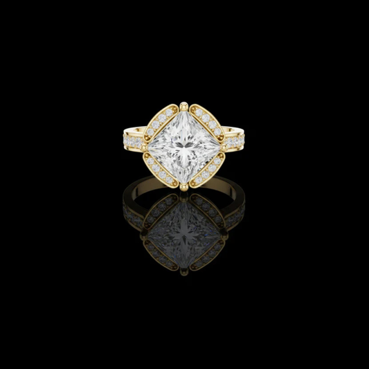 Princess Cut Open Corner Halo Lab Diamond Ring