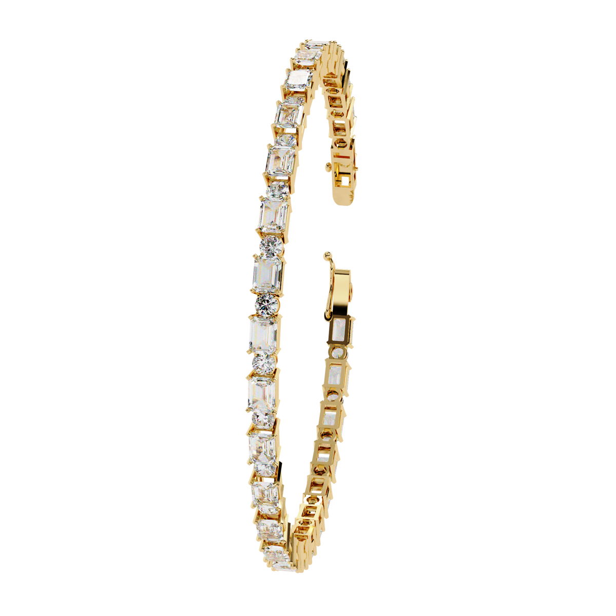 Alternating Emerald & Round Cut Lab Diamond Tennis Bracelet - View 2