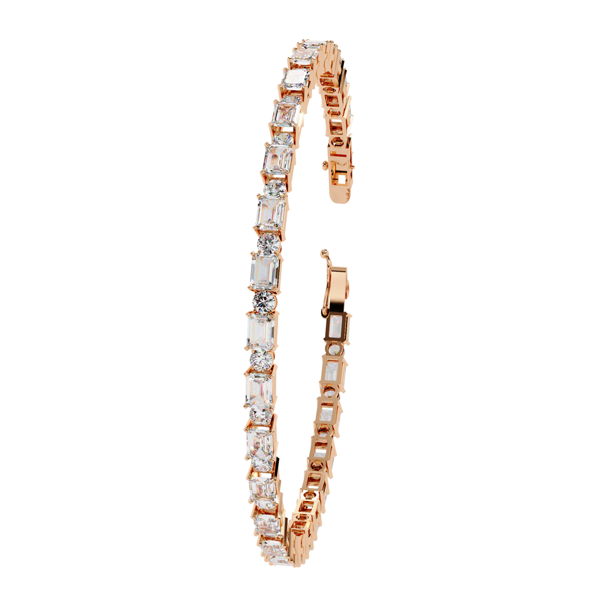 Alternating Emerald & Round Cut Lab Diamond Tennis Bracelet - View 3
