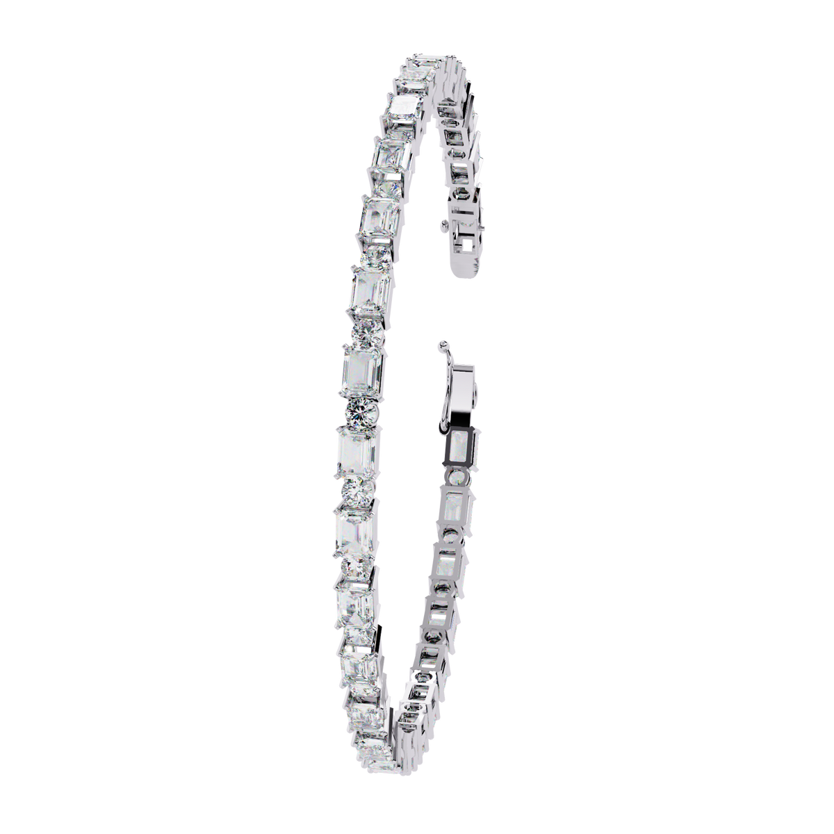 Alternating Emerald & Round Cut Lab Diamond Tennis Bracelet - View 4