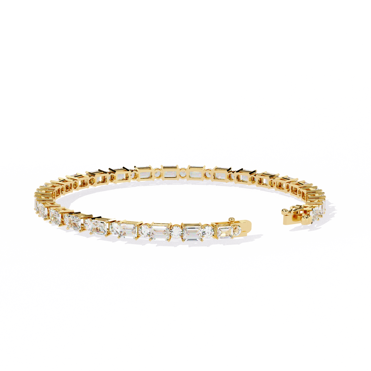 Alternating Emerald & Round Cut Lab Diamond Tennis Bracelet - View 8