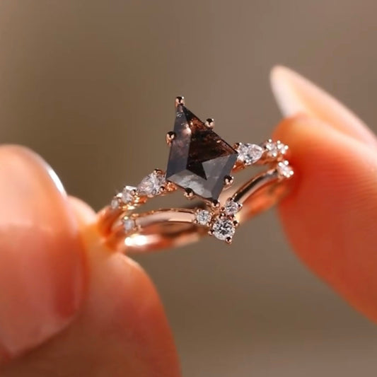Fancy Black Kite Lab Diamond Wedding Bridal Ring Set - View 2