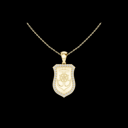 Dainty Geometric Shield Pendant with Round Moissanite Diamond