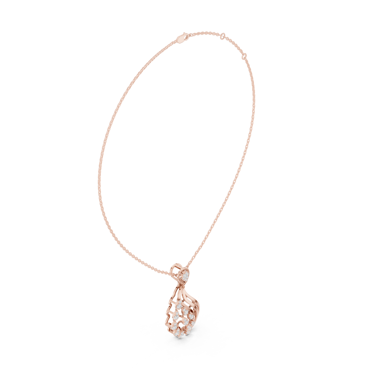 Leaf Swirl Pendant Necklace with Round Lab Grown Stones - View 11