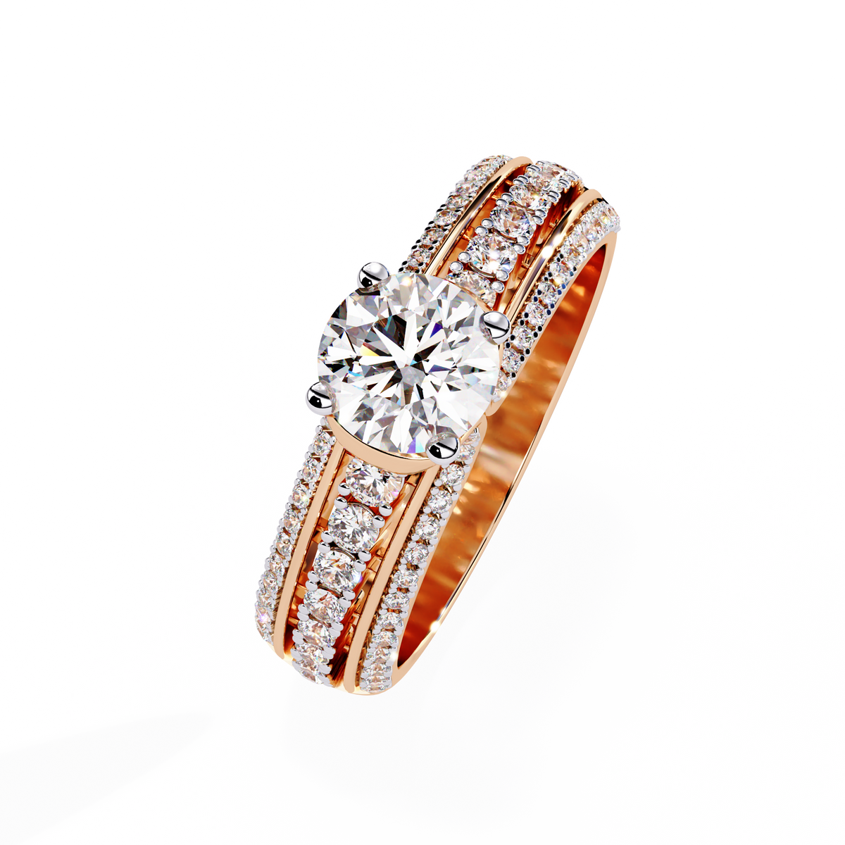 Round Cut Triple Pave Moissanite Diamond Solitaire Engagement Ring - View 3
