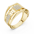Round Cut Lab Grown Diamond Men's Pillar Cage Geometric Gold Statement Band - View 4
