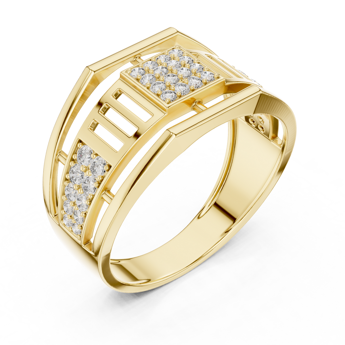 Round Cut Lab Grown Diamond Men's Pillar Cage Geometric Gold Statement Band - View 4
