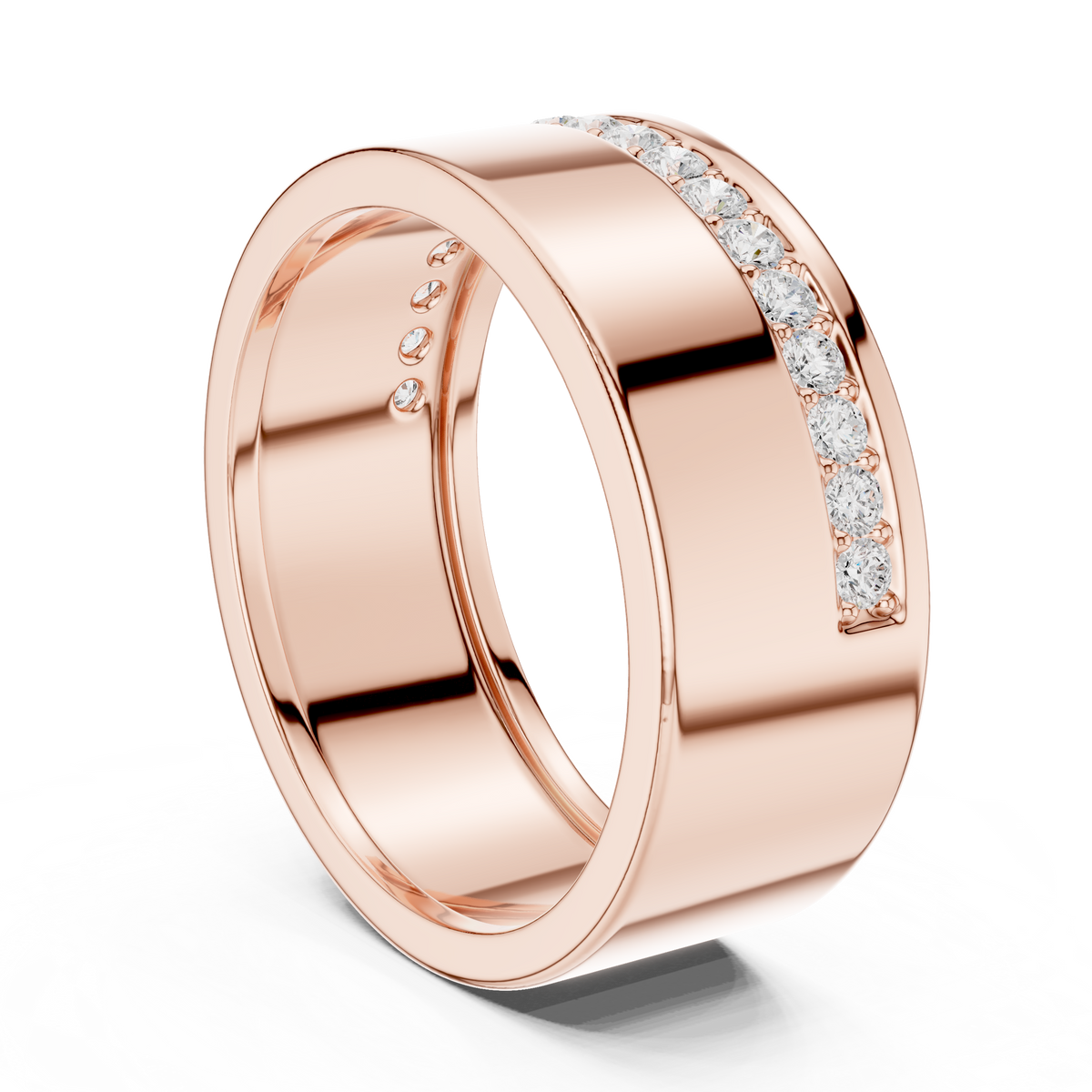 Round Cut Moissanite Diamond Men's Wide Channel Set Eternity Band - View 6