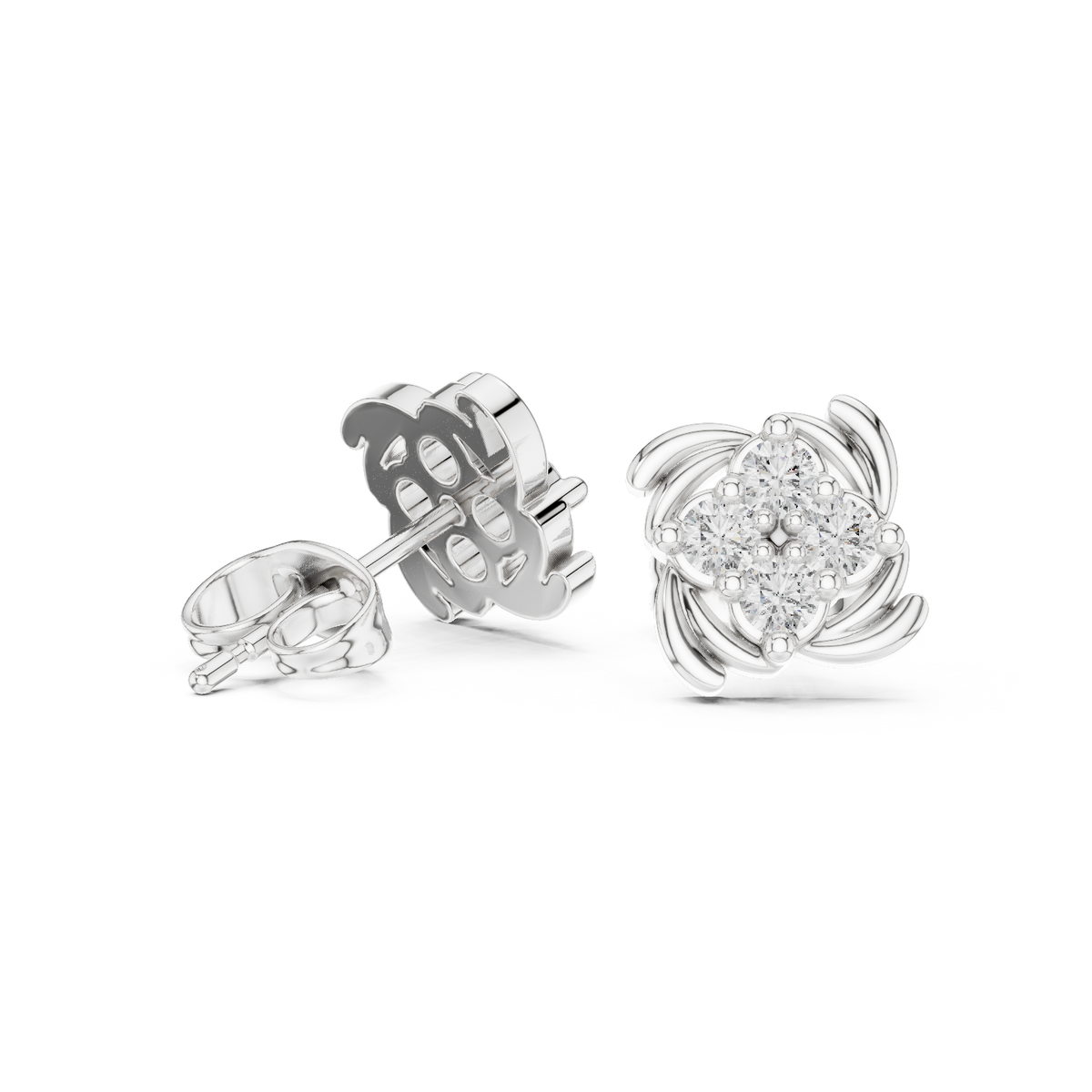 Floral Inspired Lab Diamond Stud Earrings with Brilliant Round Cut For Daily Wear - View 9