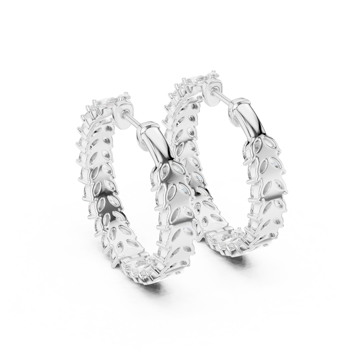 Vine Pattern Marquise Cut Lab Diamond Hoop Earrings Inside Out Leaf Design - View 12