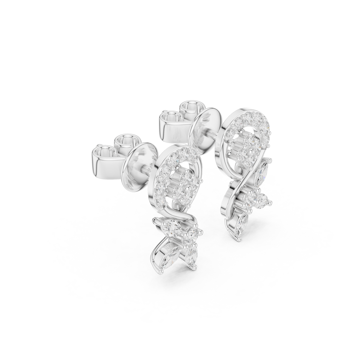 Floral Vine Lab Diamond Marquise & Round Stone Drop Stud Earrings - View 6