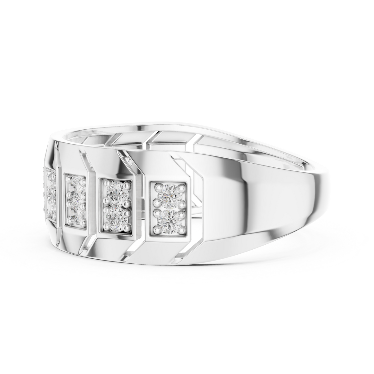 Round Cut Lab Grown Diamond Men's Chevron Edge Geometric Statement Ring - View 12